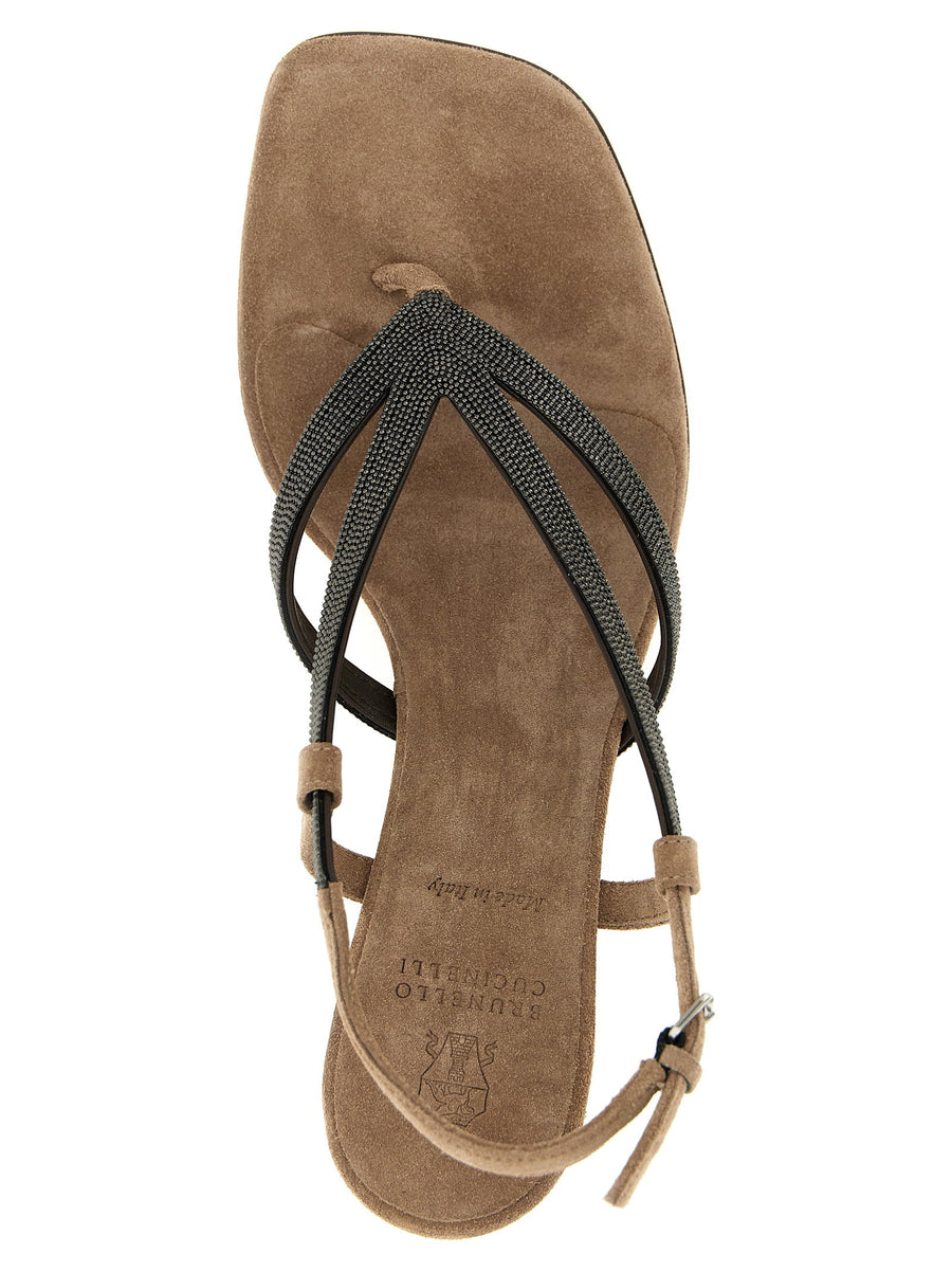 Brunello Cucinelli Monile Sandals Beige Suede Leather Straps
