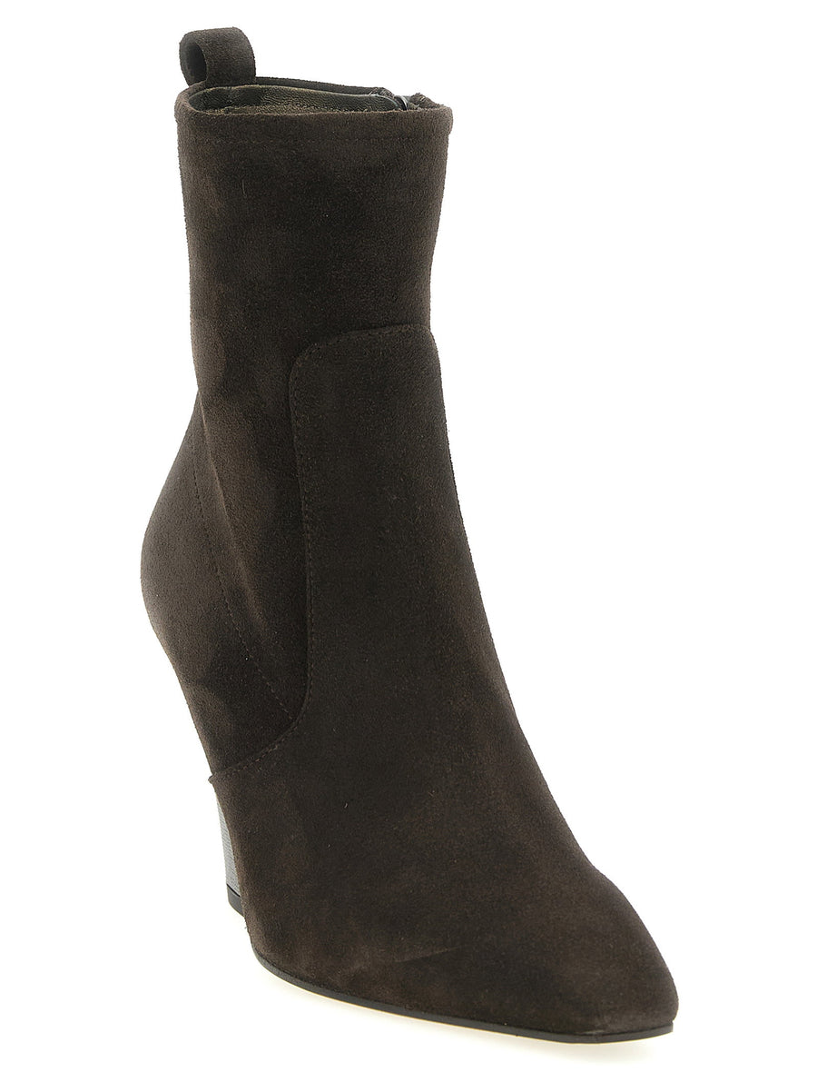 Brunello Cucinelli Precious Heel Ankle Boots for Women Suede Square Toe Side Zip Monile Heel