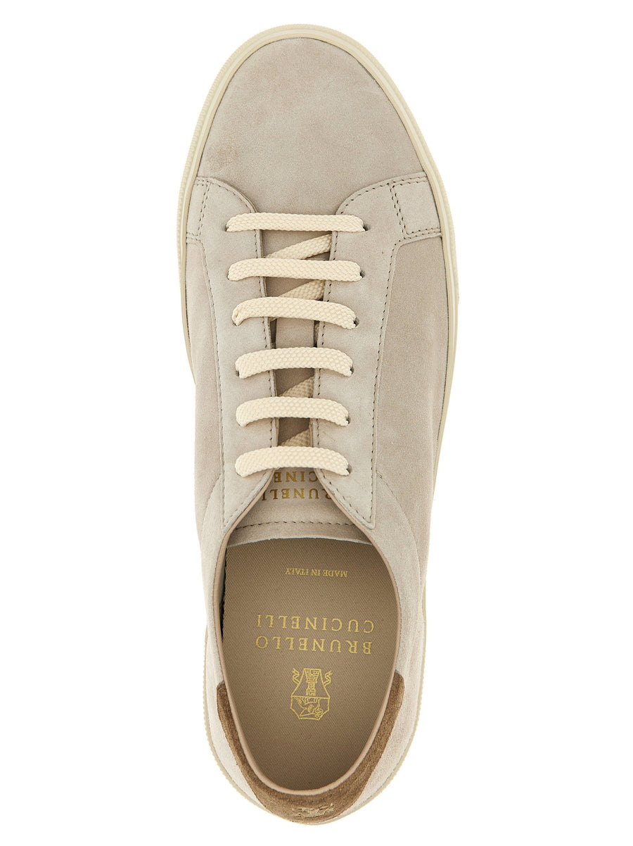 Brunello Cucinelli Beige Suede Sneakers For Men Premium Calfskin Leather Lining Luxury