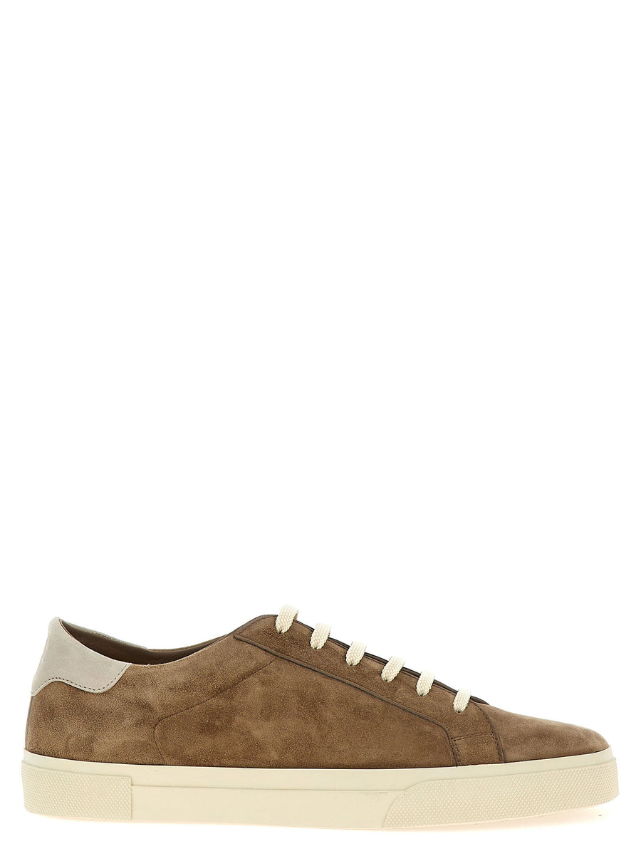 Brunello Cucinelli Beige Suede Sneakers With Lace Up Closure
