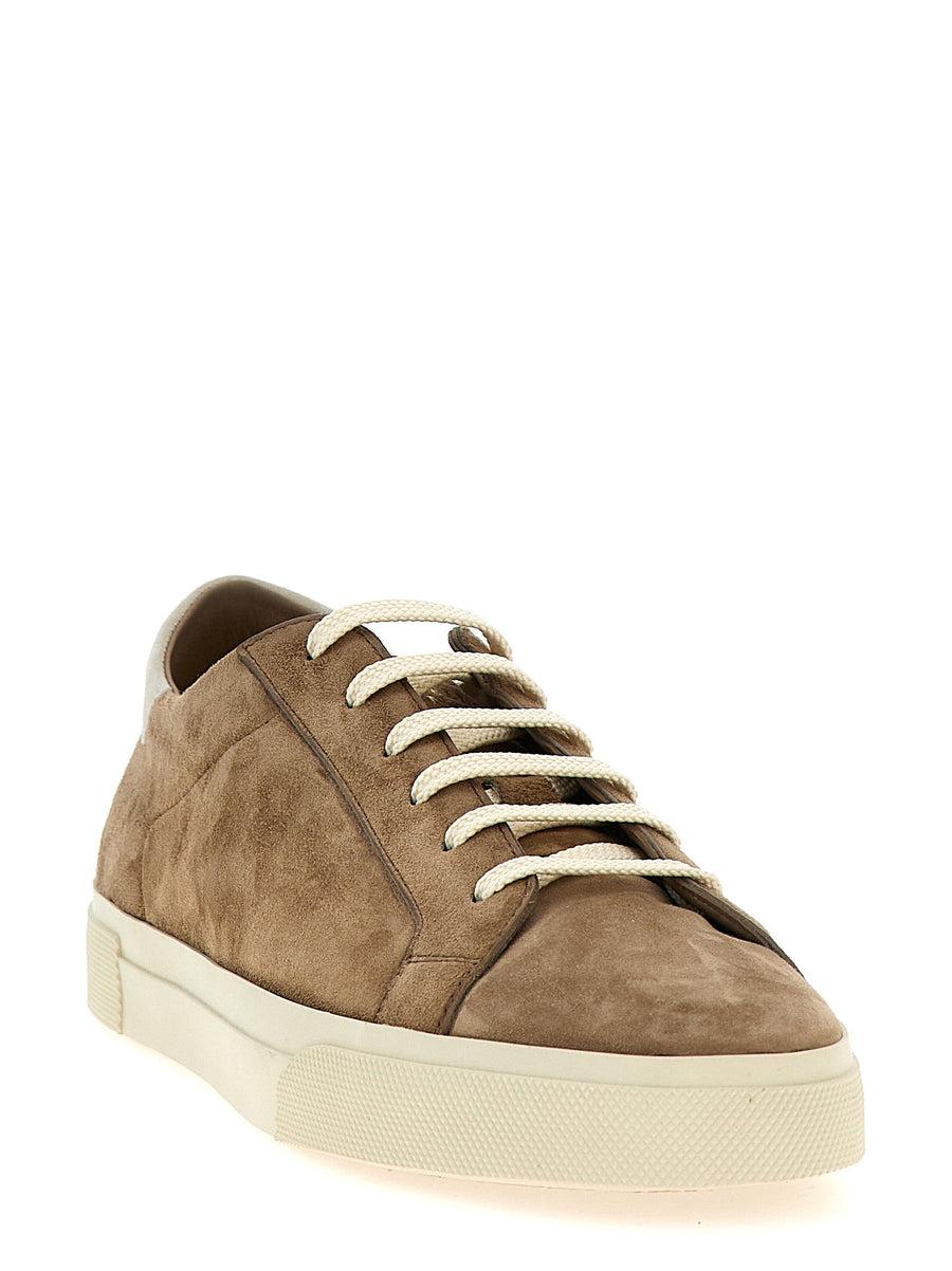 Brunello Cucinelli Beige Suede Sneakers With Lace Up Closure