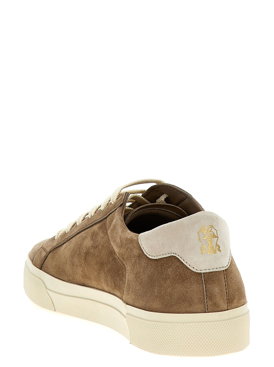 Brunello Cucinelli Beige Suede Sneakers With Lace Up Closure