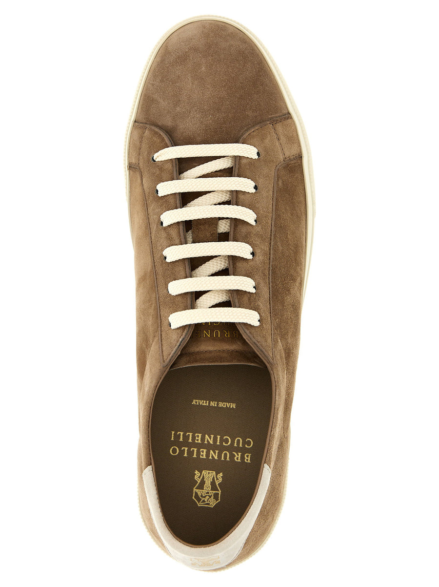 Brunello Cucinelli Beige Suede Sneakers With Lace Up Closure