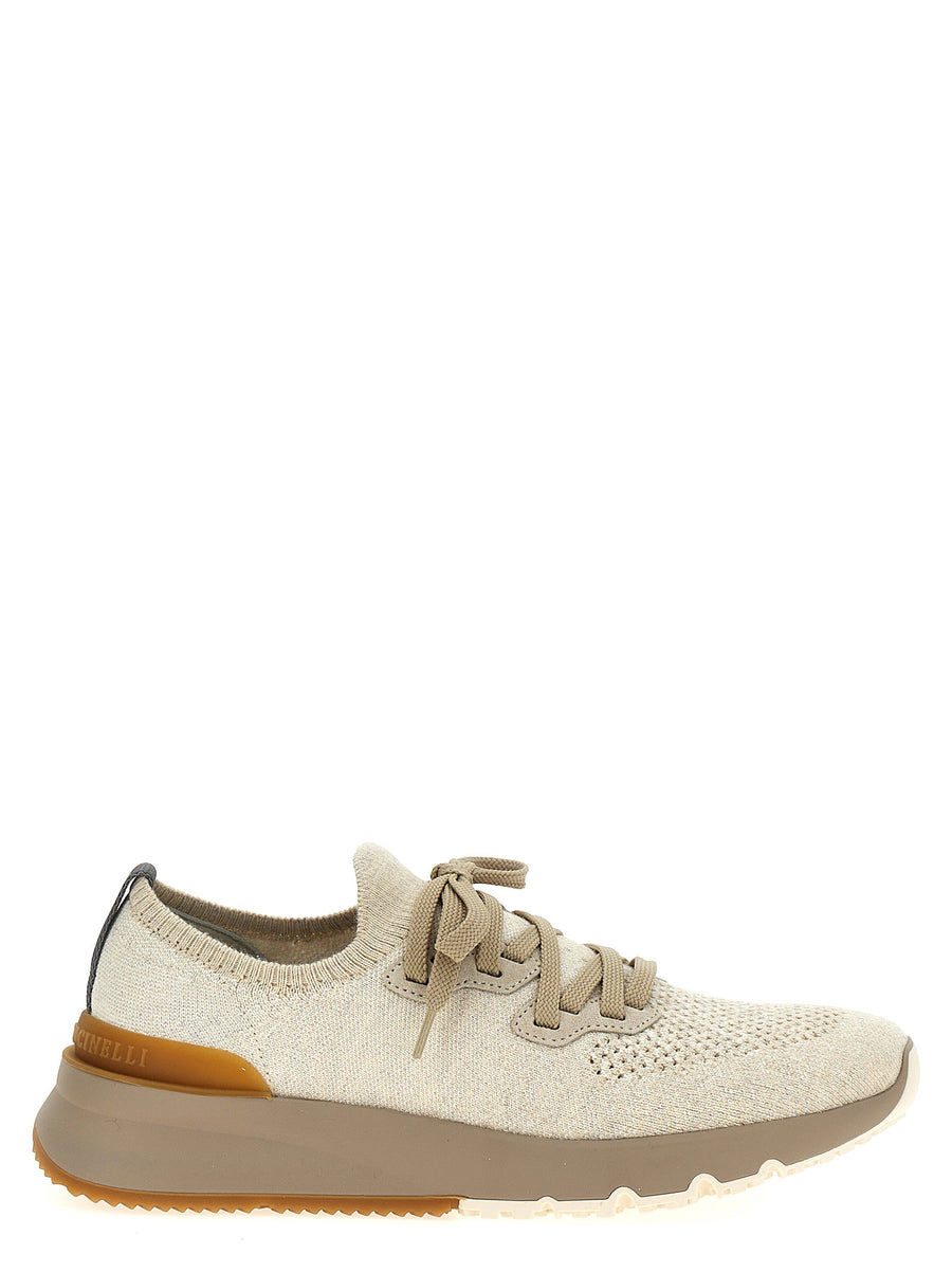 Brunello Cucinelli Beige Knitted Sneakers For Men With Rubber Sole