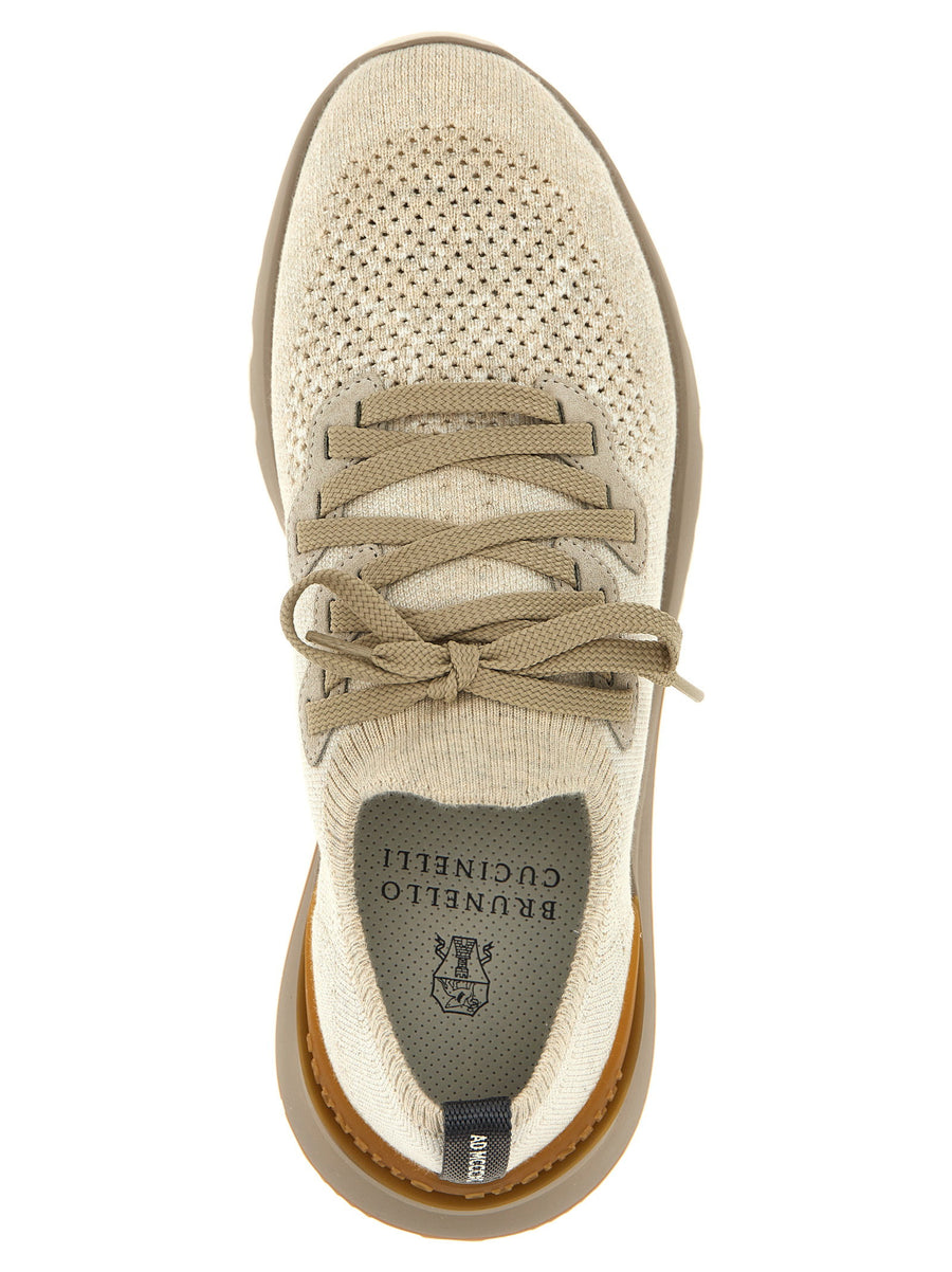 Brunello Cucinelli Beige Knitted Sneakers For Men With Rubber Sole