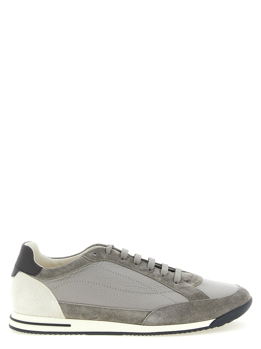 Brunello Cucinelli Deer Leather Sneakers For Men - Premium Gray Leather Embossed Logo Everyday Luxury