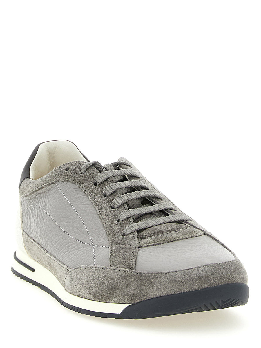 Brunello Cucinelli Deer Leather Sneakers For Men - Premium Gray Leather Embossed Logo Everyday Luxury