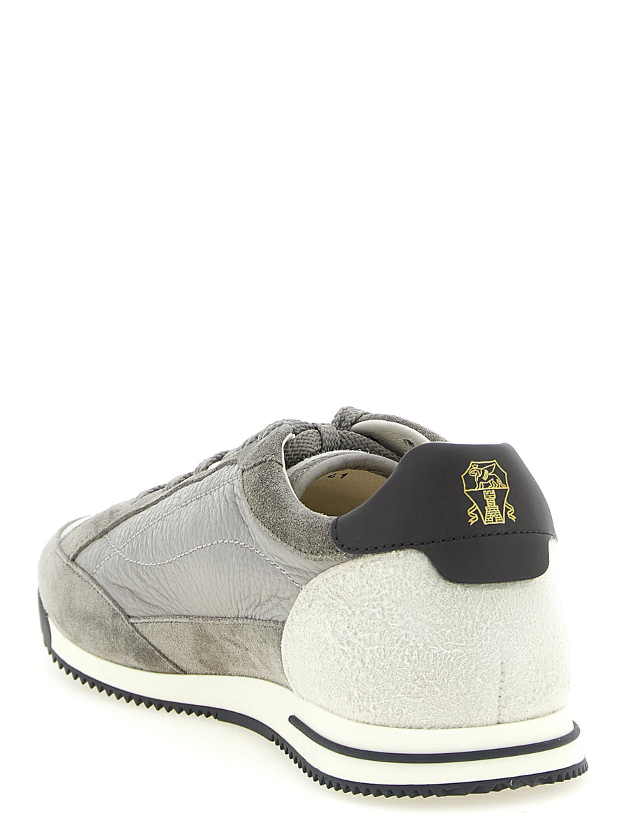 Brunello Cucinelli Deer Leather Sneakers For Men - Premium Gray Leather Embossed Logo Everyday Luxury