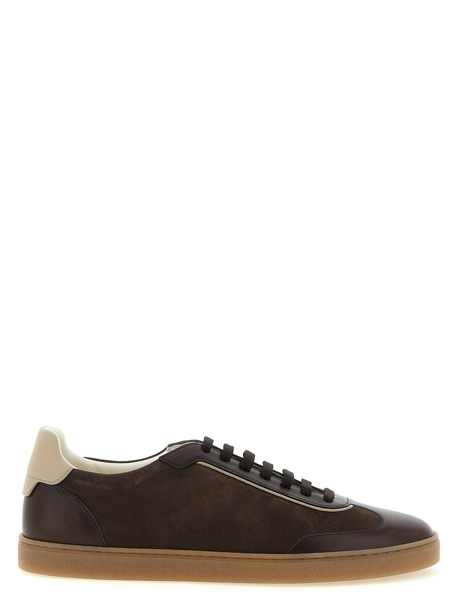 Brunello Cucinelli Suede And Calfskin Leather Sneakers Dark Brown