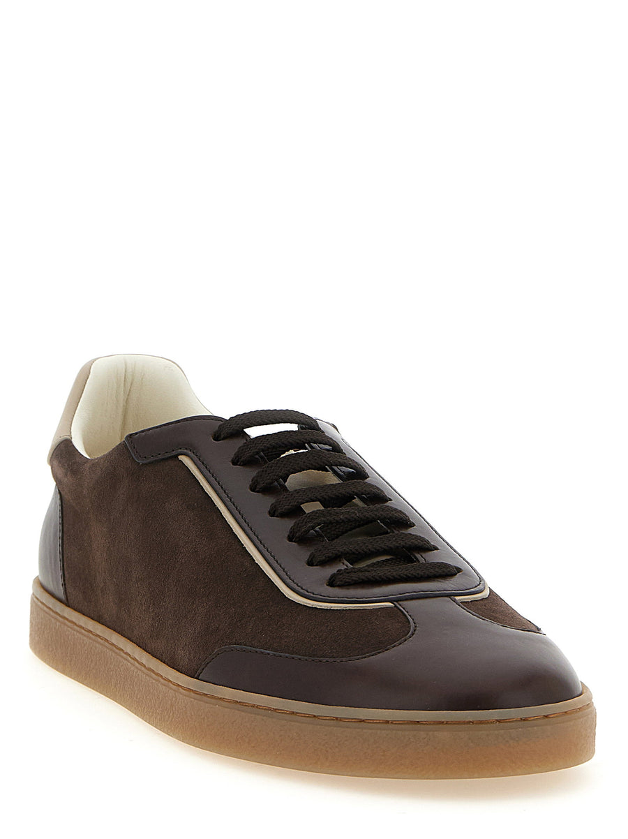 Brunello Cucinelli Suede And Calfskin Leather Sneakers Dark Brown