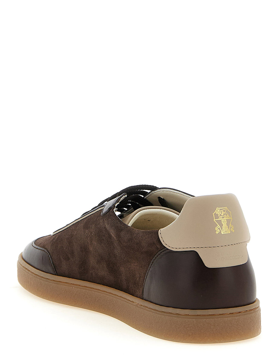 Brunello Cucinelli Suede And Calfskin Leather Sneakers Dark Brown