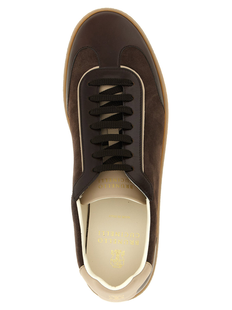 Brunello Cucinelli Suede And Calfskin Leather Sneakers Dark Brown