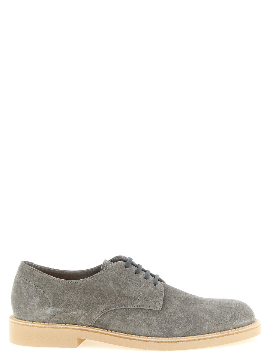 Brunello Cucinelli Derby Light Lace Up Shoes Gray Calf Leather EU Men