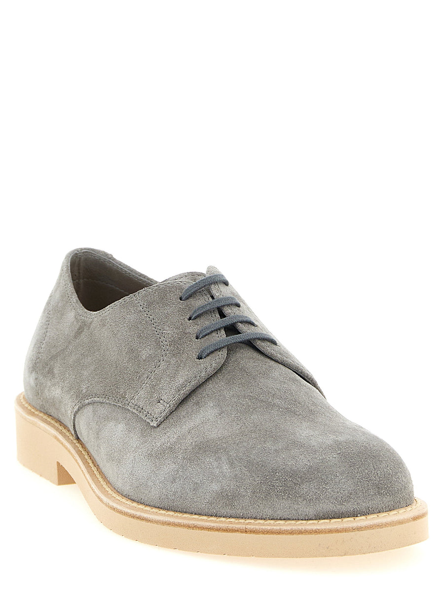 Brunello Cucinelli Derby Light Lace Up Shoes Gray Calf Leather EU Men