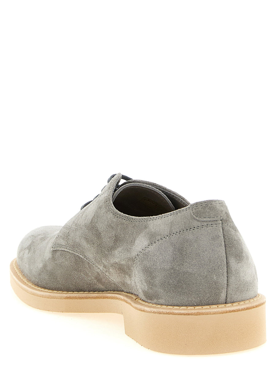 Brunello Cucinelli Derby Light Lace Up Shoes Gray Calf Leather EU Men