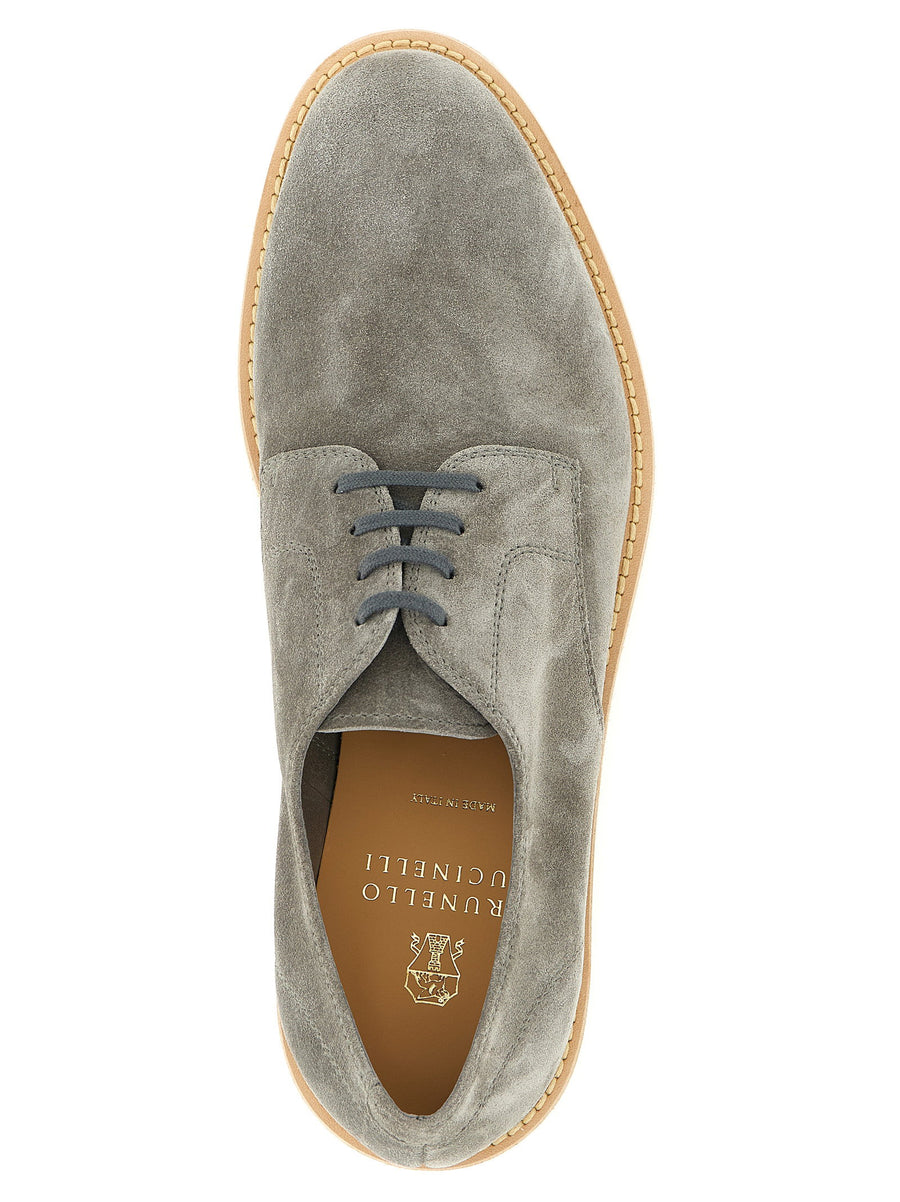 Brunello Cucinelli Derby Light Lace Up Shoes Gray Calf Leather EU Men