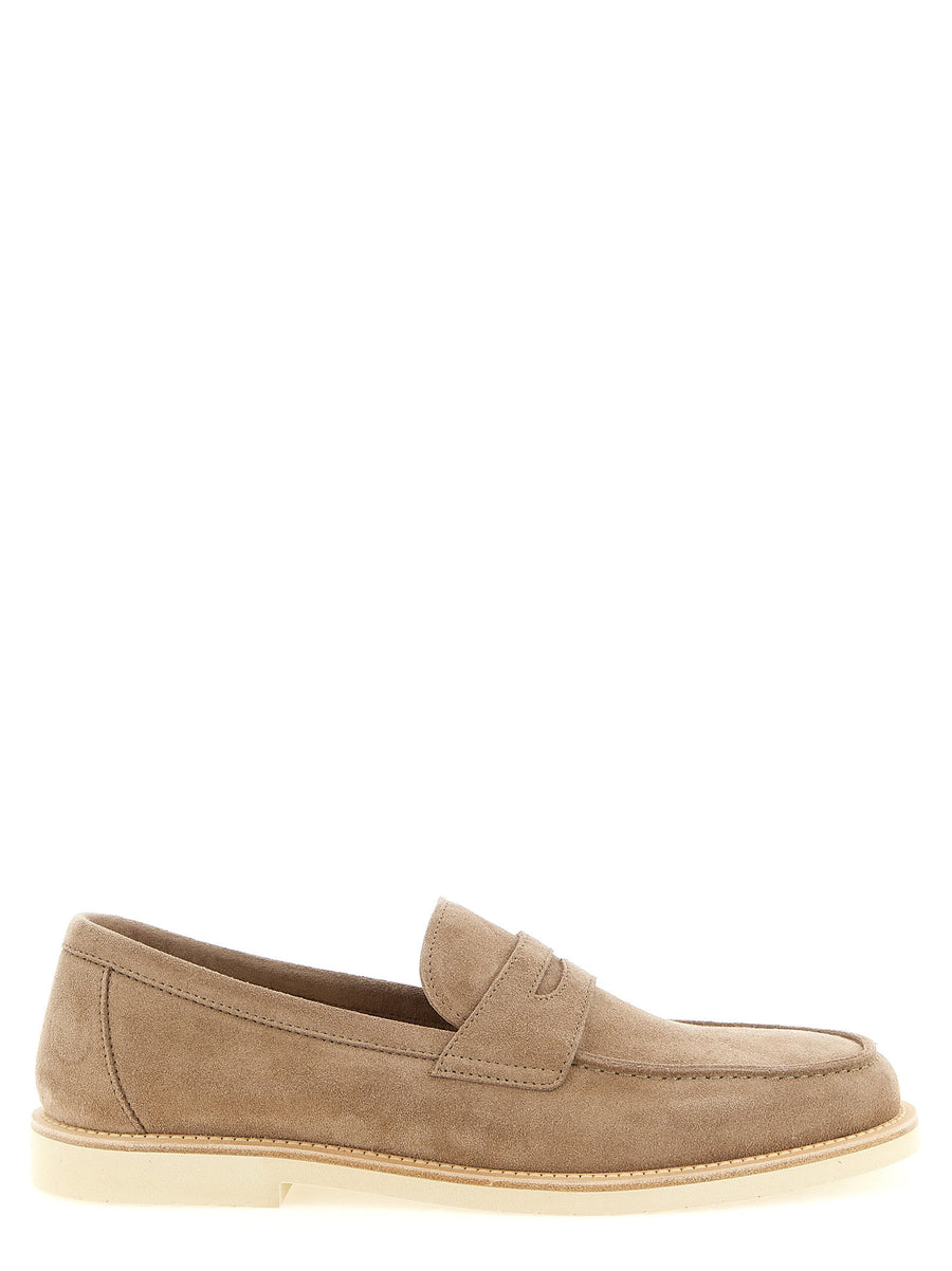 Brunello Cucinelli Beige Calfskin Penny Loafers For Men Flexible Unlined Luxury Collection
