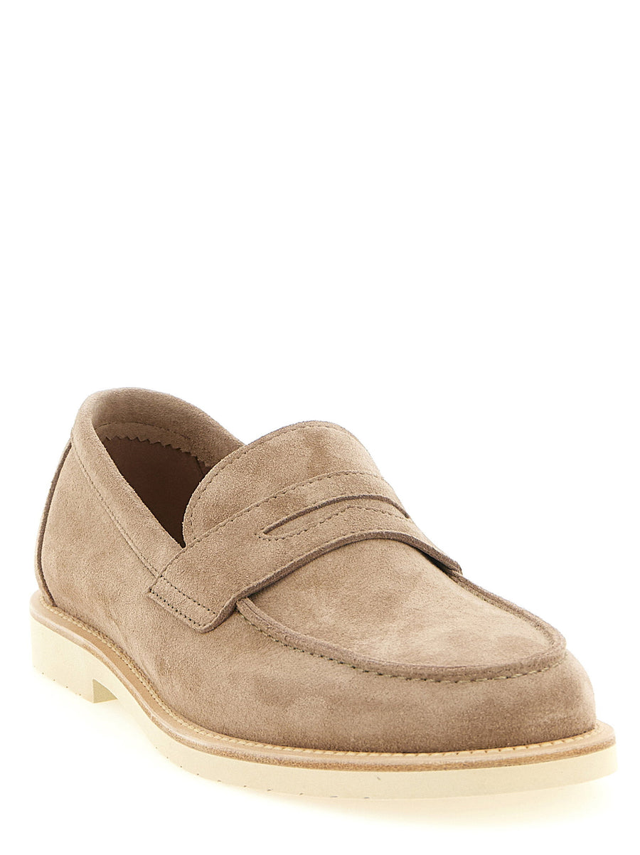 Brunello Cucinelli Beige Calfskin Penny Loafers For Men Flexible Unlined Luxury Collection