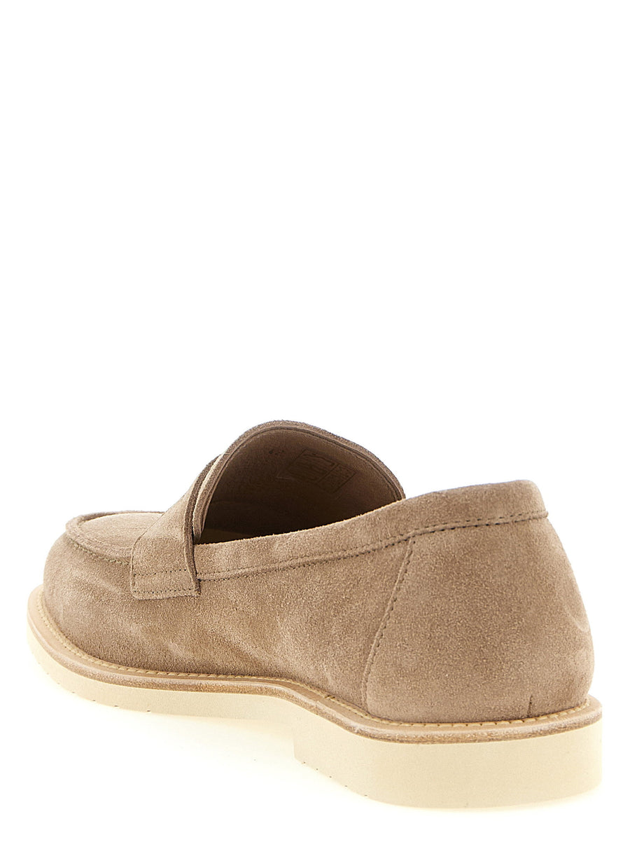 Brunello Cucinelli Beige Calfskin Penny Loafers For Men Flexible Unlined Luxury Collection