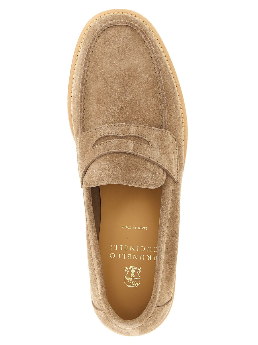 Brunello Cucinelli Beige Calfskin Penny Loafers For Men Flexible Unlined Luxury Collection