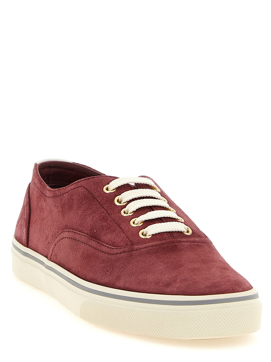 Brunello Cucinelli Bordeaux Suede Effect Calfskin Leather Sneakers For Men