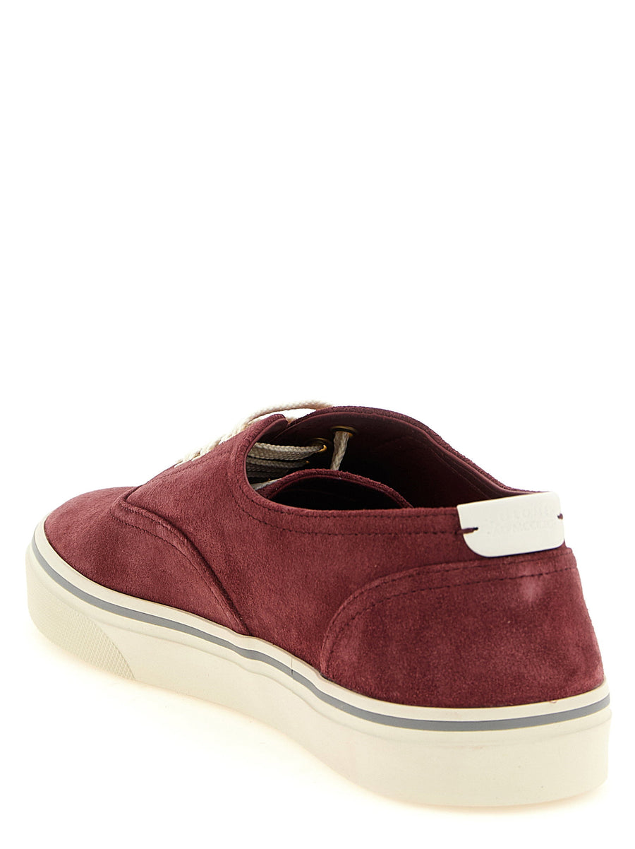 Brunello Cucinelli Bordeaux Suede Effect Calfskin Leather Sneakers For Men
