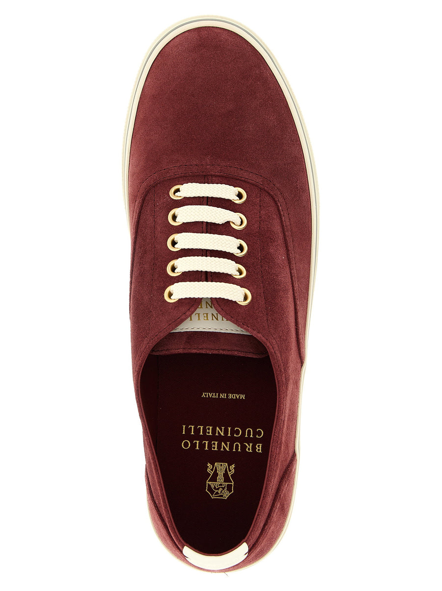 Brunello Cucinelli Bordeaux Suede Effect Calfskin Leather Sneakers For Men