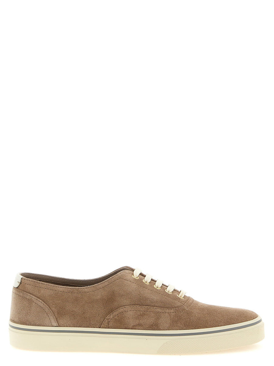 Brunello Cucinelli Premium Suede Calfskin Sneakers With Embossed Logo Patch For Men