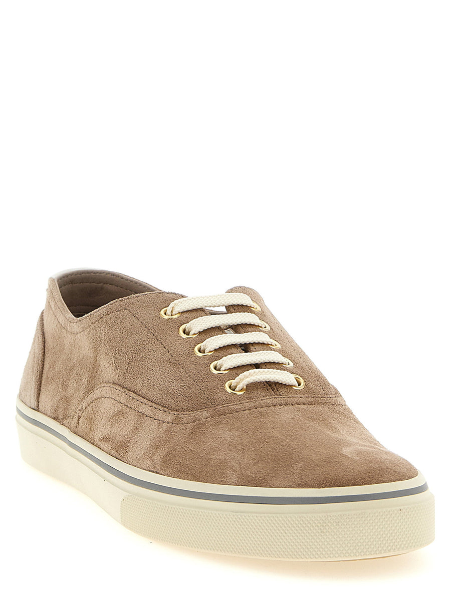 Brunello Cucinelli Premium Suede Calfskin Sneakers With Embossed Logo Patch For Men