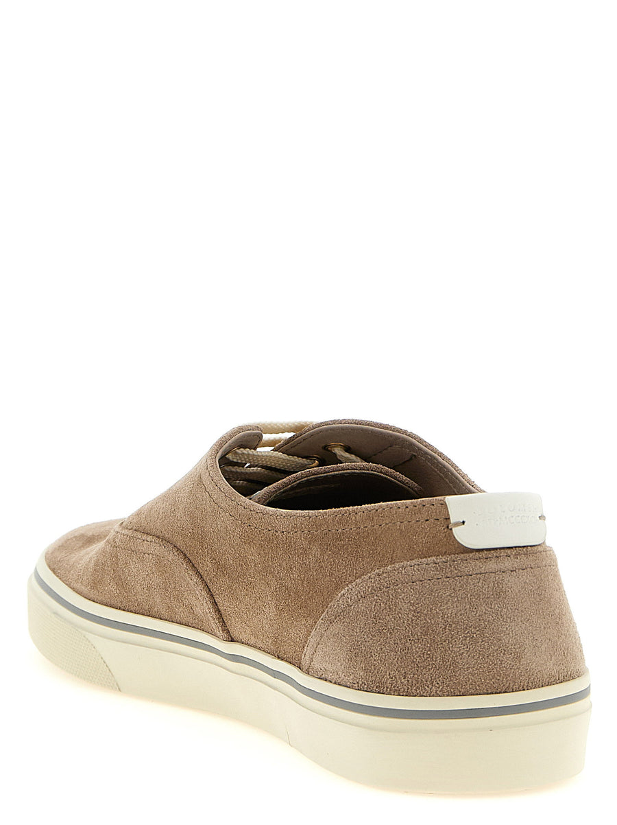 Brunello Cucinelli Premium Suede Calfskin Sneakers With Embossed Logo Patch For Men