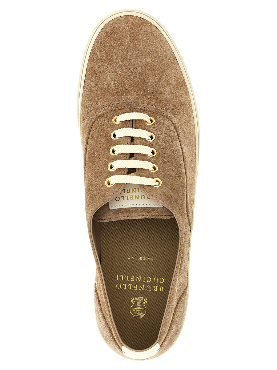 Brunello Cucinelli Premium Suede Calfskin Sneakers With Embossed Logo Patch For Men