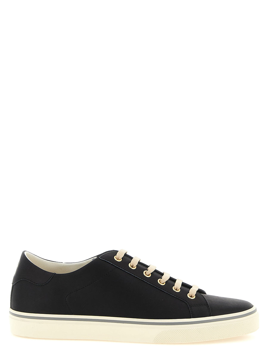 Brunello Cucinelli Black Calfskin Leather Sneakers for Men Luxury Low Top with Gold Finishes
