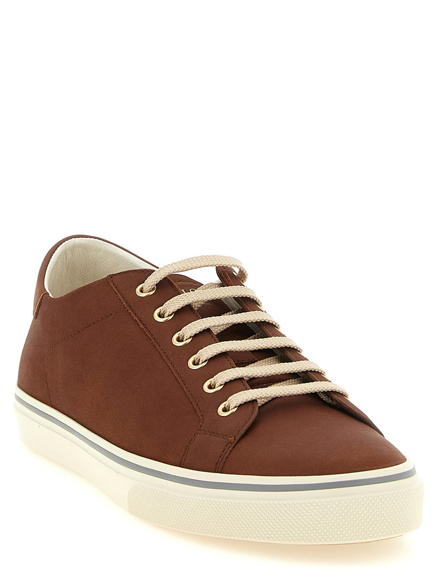 Brunello Cucinelli Brown Leather Sneakers For Men Spring 2026