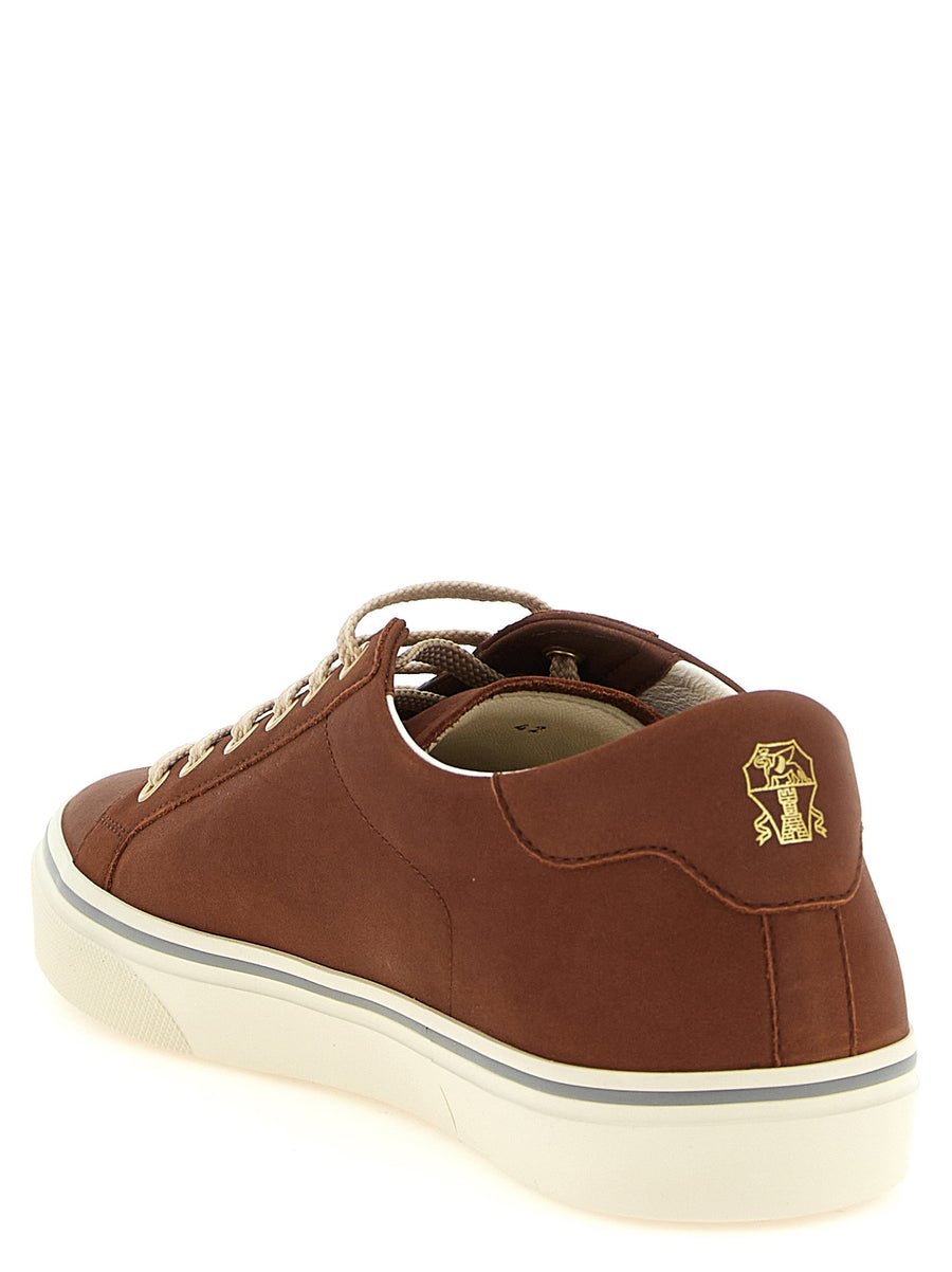 Brunello Cucinelli Brown Leather Sneakers For Men Spring 2026