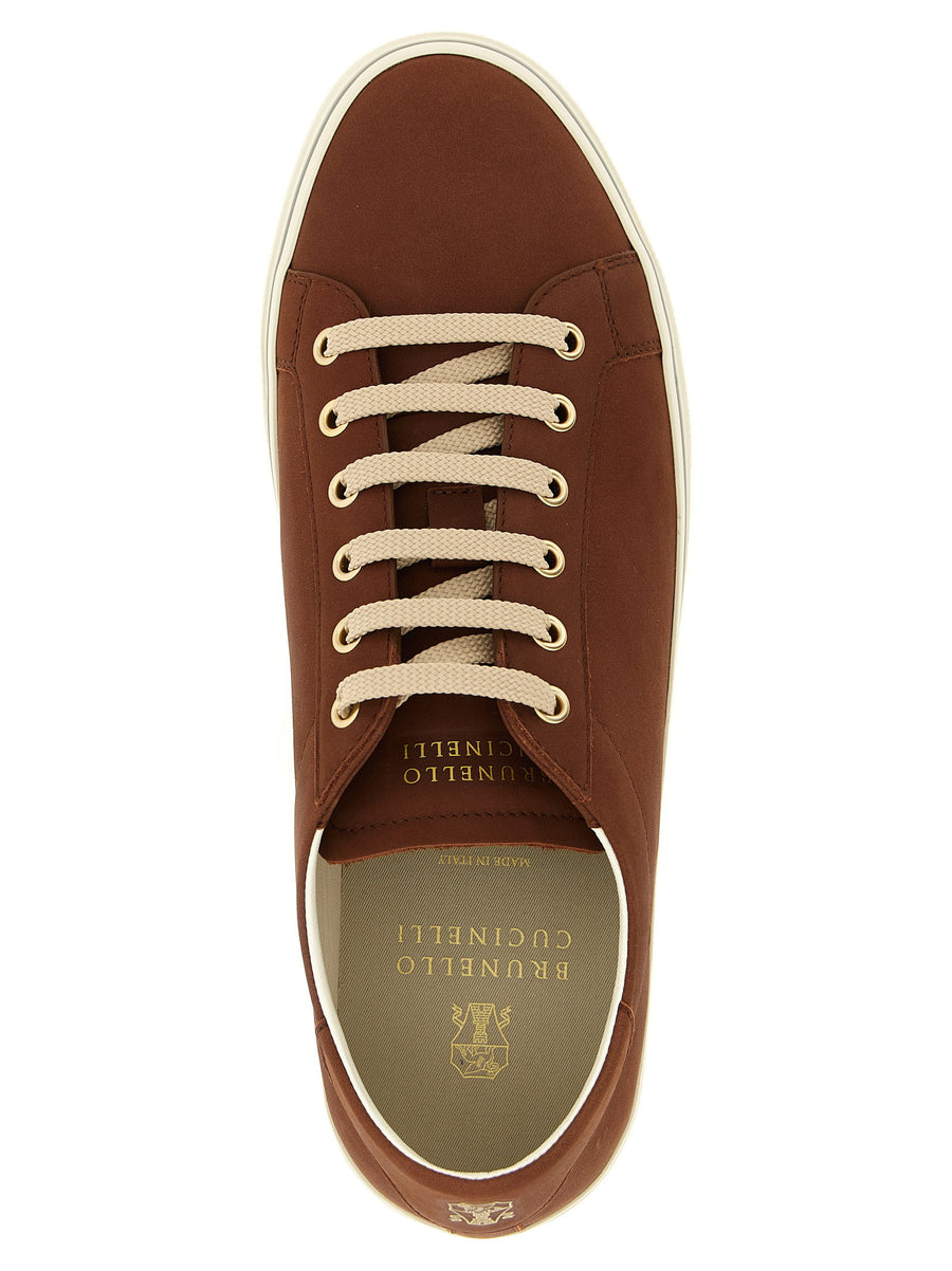 Brunello Cucinelli Brown Leather Sneakers For Men Spring 2026