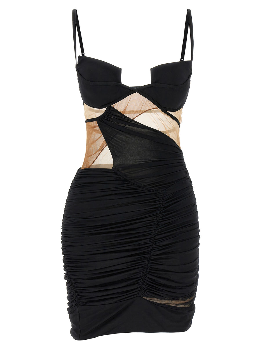 Nensi Dojaka Draped Mini Dress with Mesh Inserts and Padded Bra for Evening Wear
