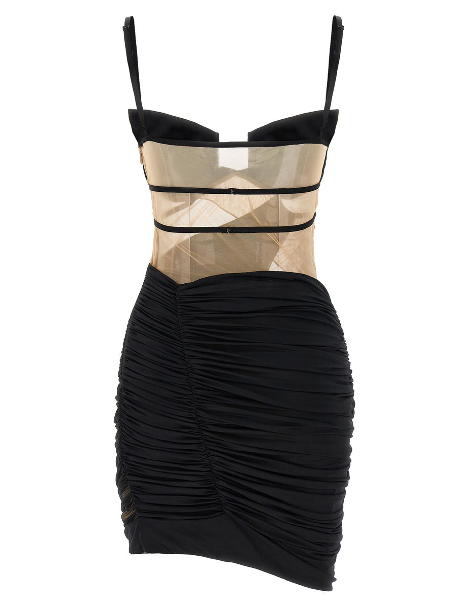 Nensi Dojaka Draped Mini Dress with Mesh Inserts and Padded Bra for Evening Wear