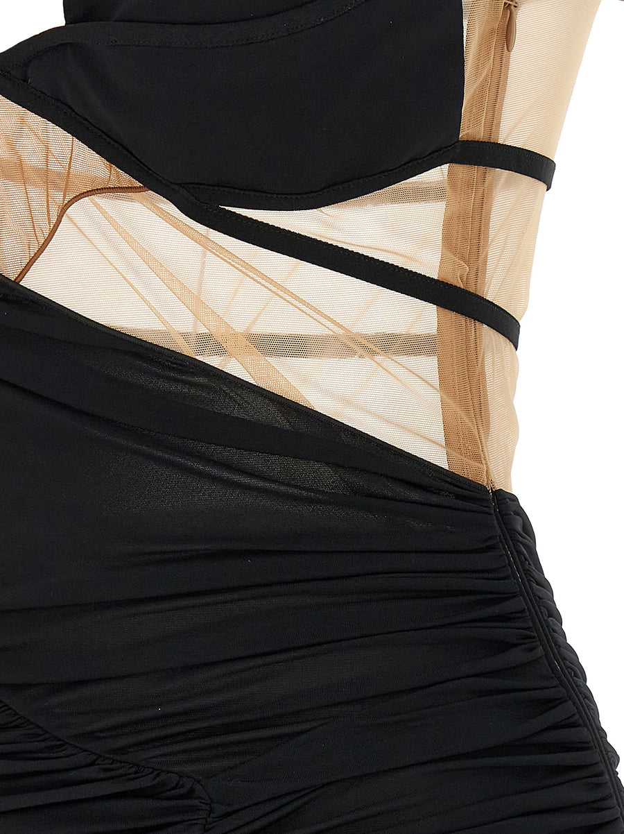 Nensi Dojaka Draped Mini Dress with Mesh Inserts and Padded Bra for Evening Wear