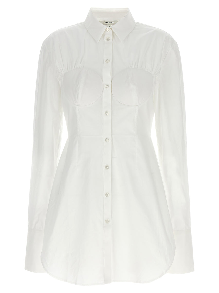 Nensi Dojaka Hybrid Shirt White Cotton Poplin With Subtly Padded Cup Detail For Women