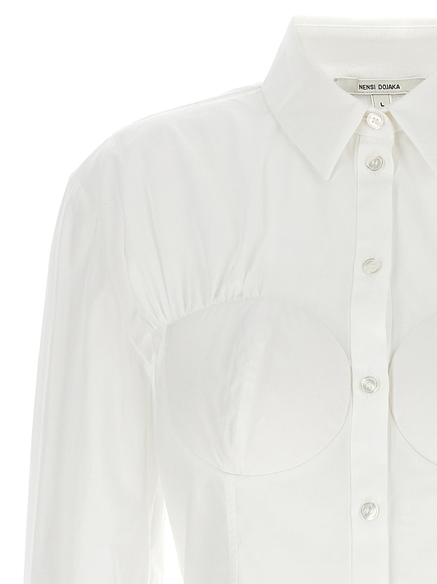 Nensi Dojaka Hybrid Shirt White Cotton Poplin With Subtly Padded Cup Detail For Women