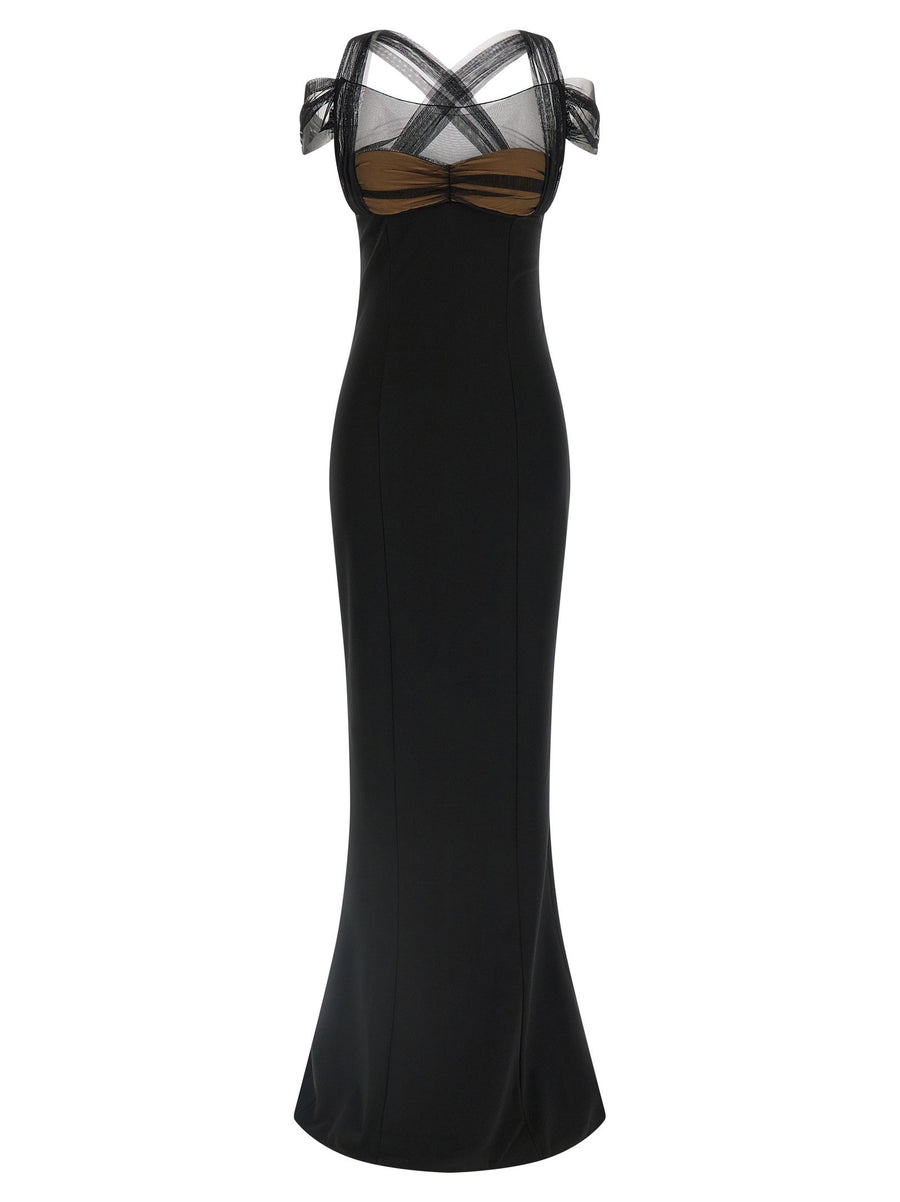 Nensi Dojaka Luxurious Draped Maxi Dress With Padded Cups For Elegant Eveningwear Women