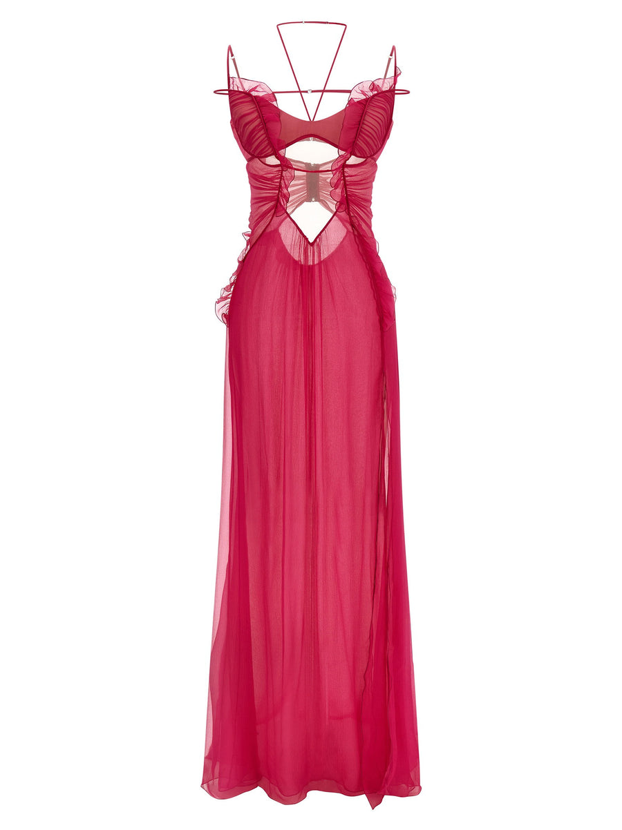 Nensi Dojaka Frilled Gown With Cutouts Dress