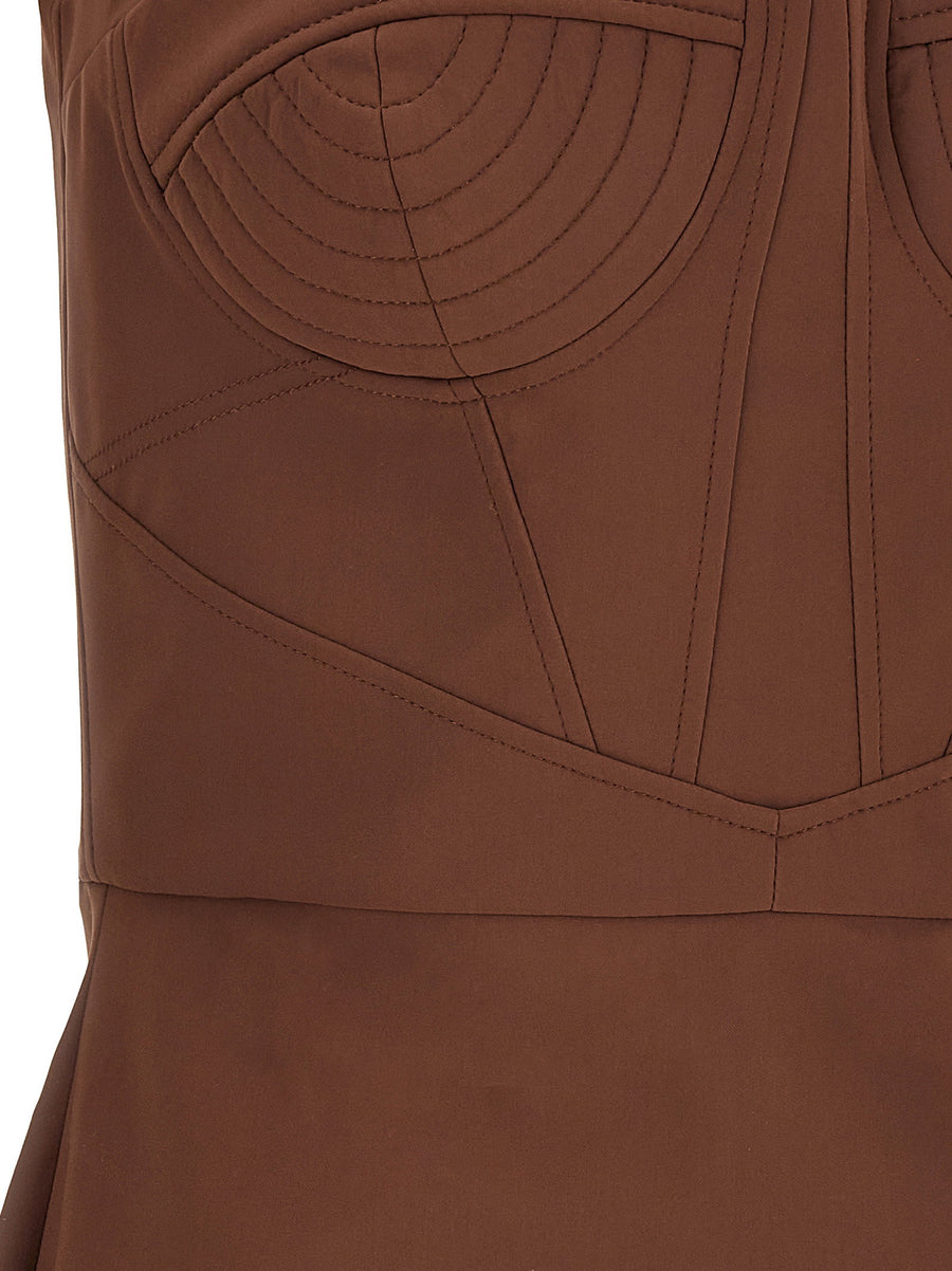 Nensi Dojaka Maddie Brown Stretch Mini Dress With Bustier Neck Tie