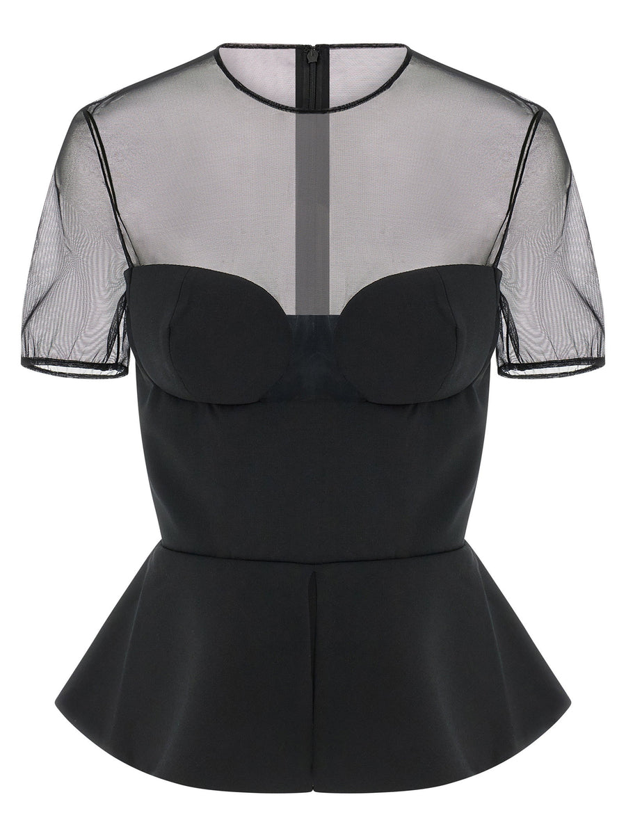 Nensi Dojaka Tailored Bustier With Sheer Neckline Top