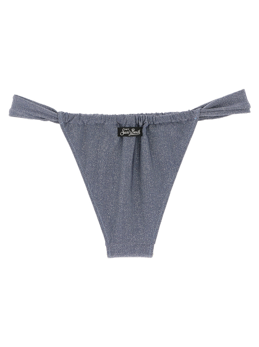 MC2 Saint Barth Noelle Bikini Bottoms for Women with Shimmer Blue Lurex and Sliding Leg Coverage