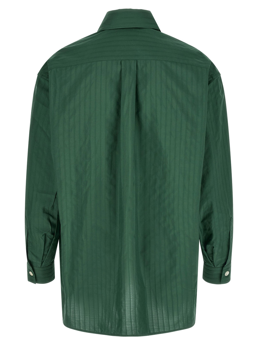 Namacheko Grinda Shirt For Men Green Cotton Poplin With Tonal Jacquard Stripes Luxurious Oversized Fit For Layering