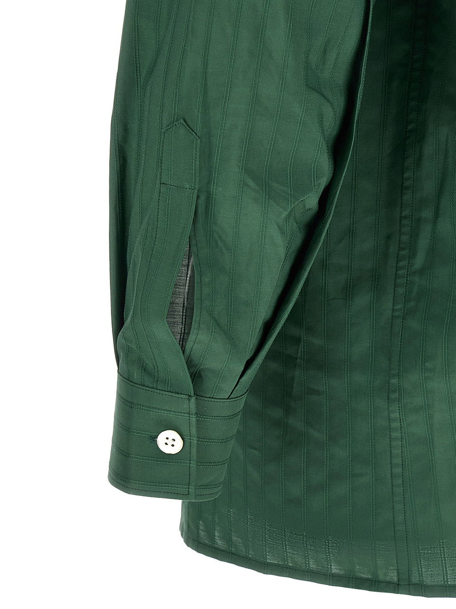 Namacheko Grinda Shirt For Men Green Cotton Poplin With Tonal Jacquard Stripes Luxurious Oversized Fit For Layering