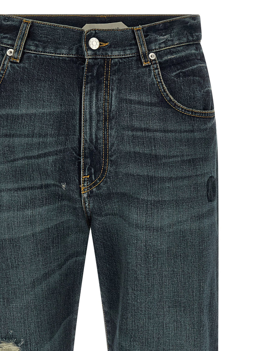 Namacheko Warkworth Jeans For Men In Blue Cotton Denim With Brushed Finish Stonewashed For Everyday Style