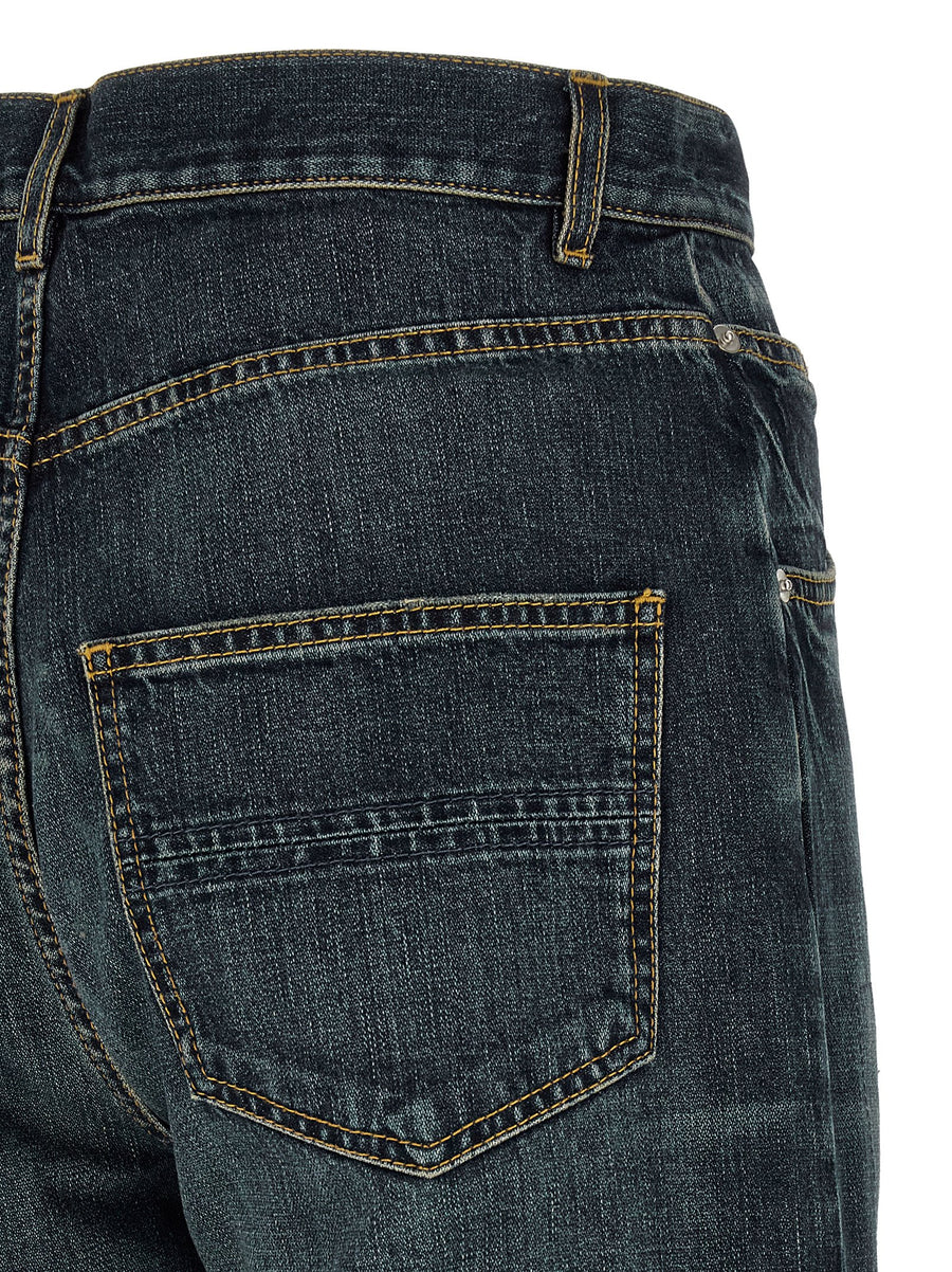 Namacheko Warkworth Jeans For Men In Blue Cotton Denim With Brushed Finish Stonewashed For Everyday Style