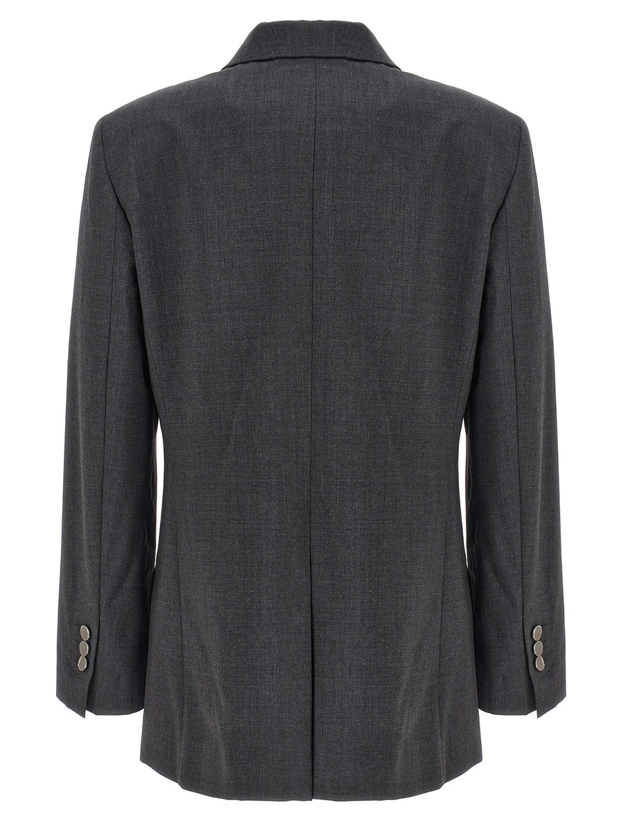 Theory Boxy Wool Blazer For Women Double Breasted Gray Elastane Comfort Tailored Office Wear